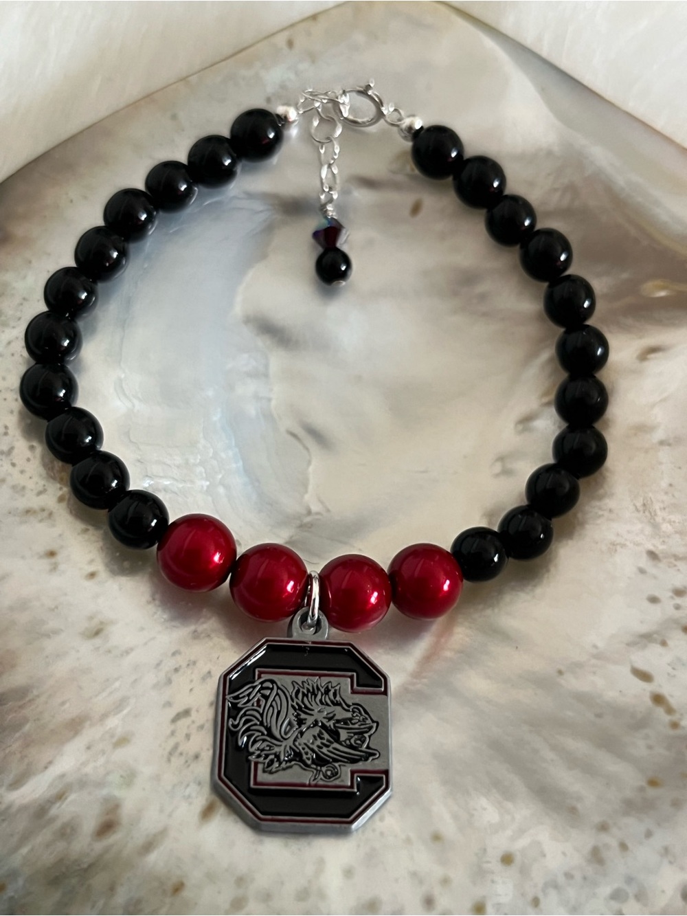 University of South Carolina gamecocks Garnet & Black Spirit Charm Bracelet